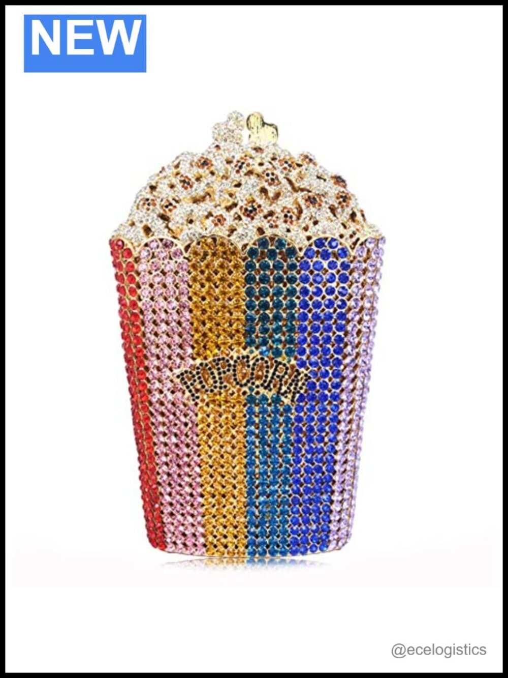 Rhinestone Popcorn Clutch Purse Sparkly Evening Bag with Chain Strap